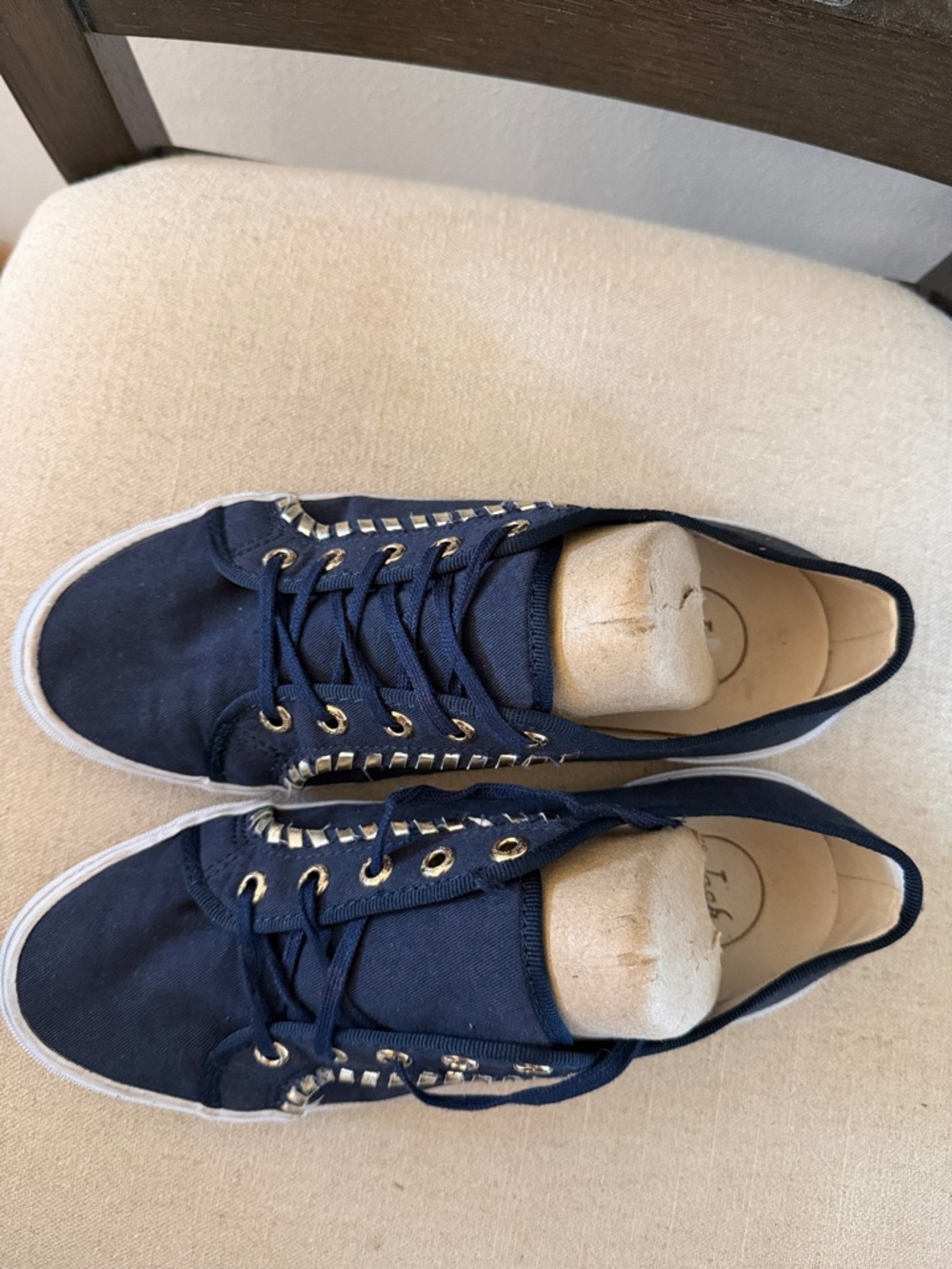 Jack Rogers Women’s Carter Canvas Metallic Sneakers Navy Blue Gold Size 8 View 4